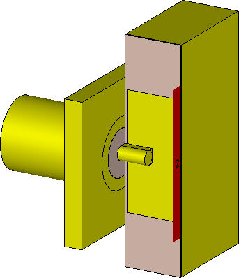 3D EM model of the input transition from standard 50 Ω SMA connector to 2.5 Ω wide microstrip line.